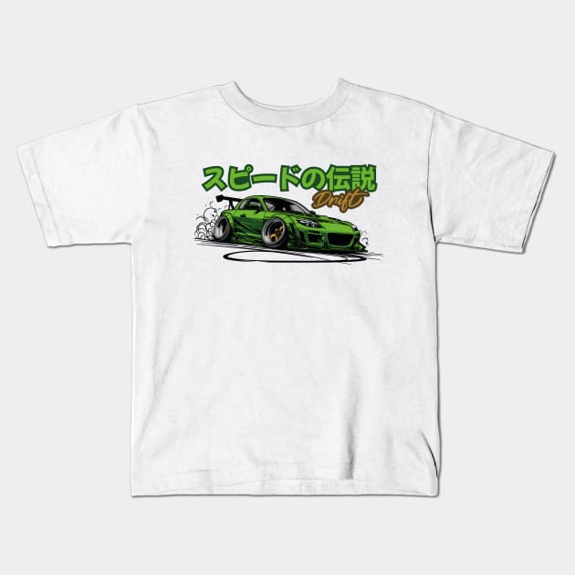 Green RX8 Drift JDM Kids T-Shirt by GoldenTuners